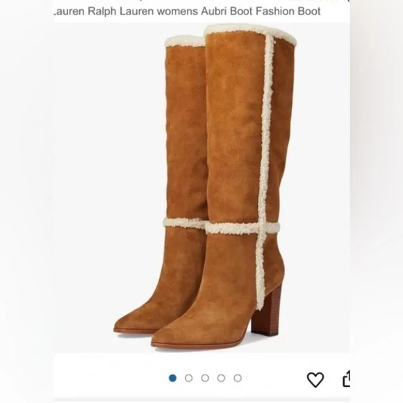 NWOB LAUREN Ralph Lauren Brown Suede Knee-High Boots w/Cream Shearling Trim 5.5B - Picture 11 of 11